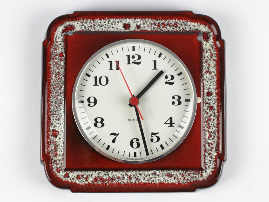 70s Kitchen Wall Clock, Red Ceramic Clock, Vintage Kitchen Clock, West