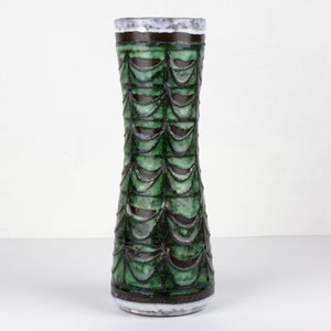 Grand vase en céramique vintage vert et blanc de Strehla avec décor de lave grasse, années 70, poterie est-allemande, milieu du siècle