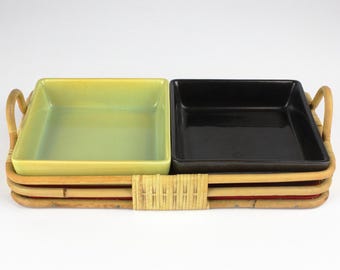 Piatto da antipasti in ceramica Bollhagen, piatto da antipasti, stuzzichini, Germania dell'Est, metà secolo, anni '50