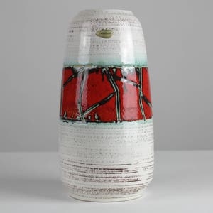 Vintage Keramik Vase, 60er-70er Jahre, weiß rot grün, von Scheurich, West German Pottery, Mid Century