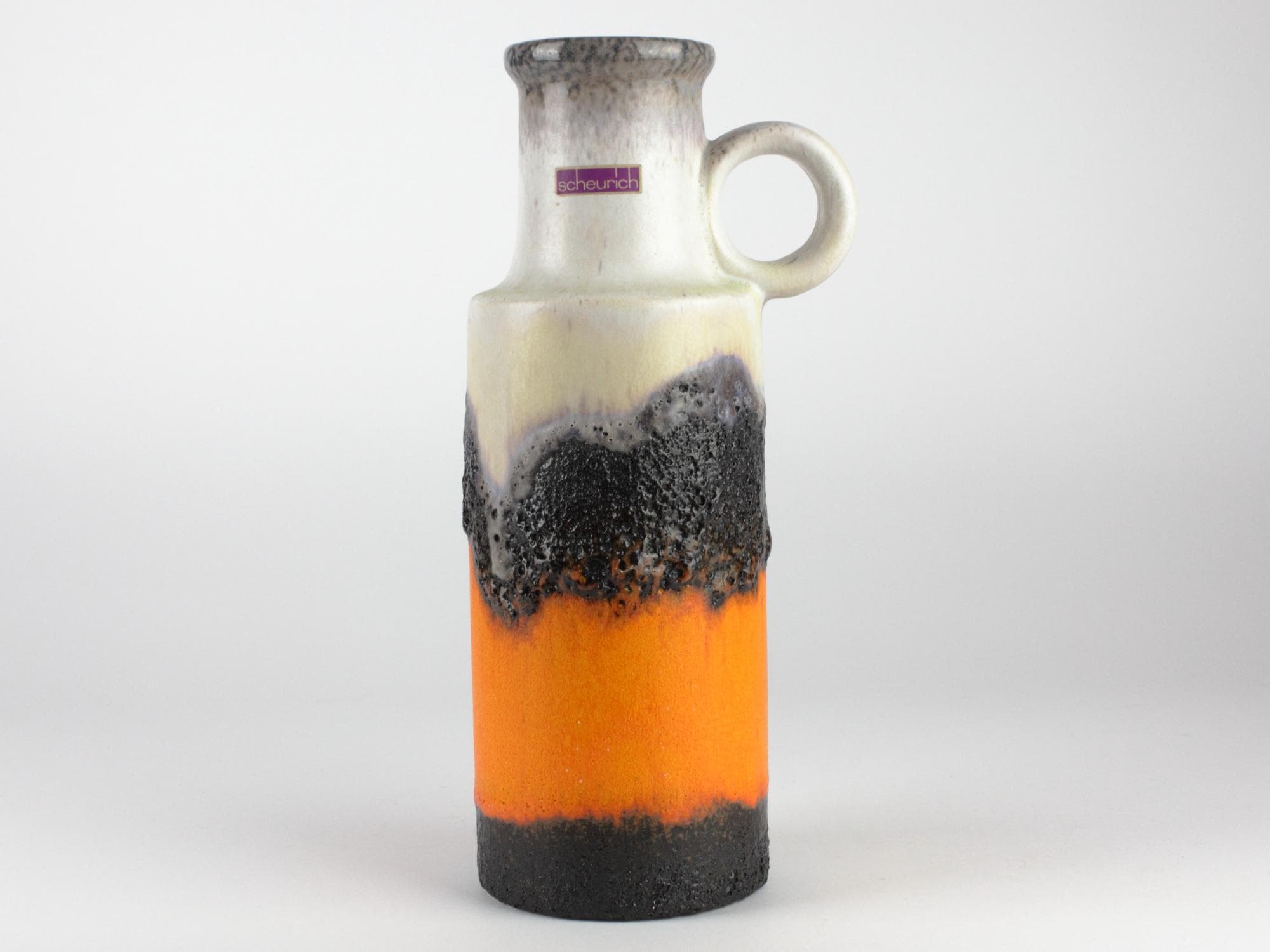 Scheurich Ceramic Vase, Orange Fat Lava Ceramic, 70s, West German