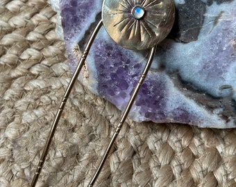 Sunburst Moonstone Brass Hair Pin