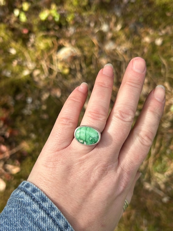 Green Variscite Sterling Silver Square Ring