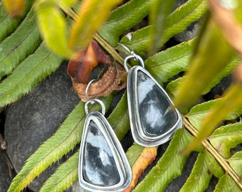 White Buffalo And Sterling Silver Teardrop Patina Earrings
