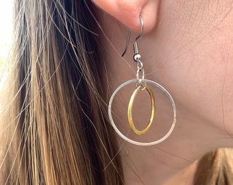 Mixed metal double circle hoop earrings 14k gold filled and sterling silver