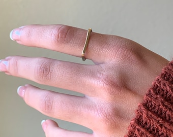 Thin Dainty minimalist 14k gold fill stackable square ring