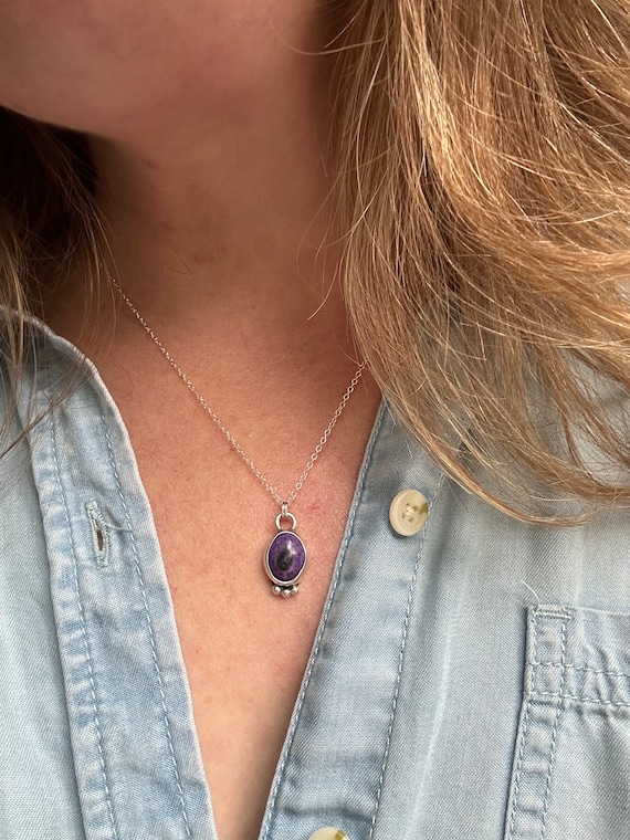 Purple Sugilite Sterling Silver Necklace