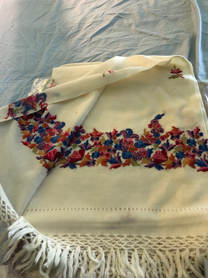 Pure Wool Scarf Embroidered Etsy