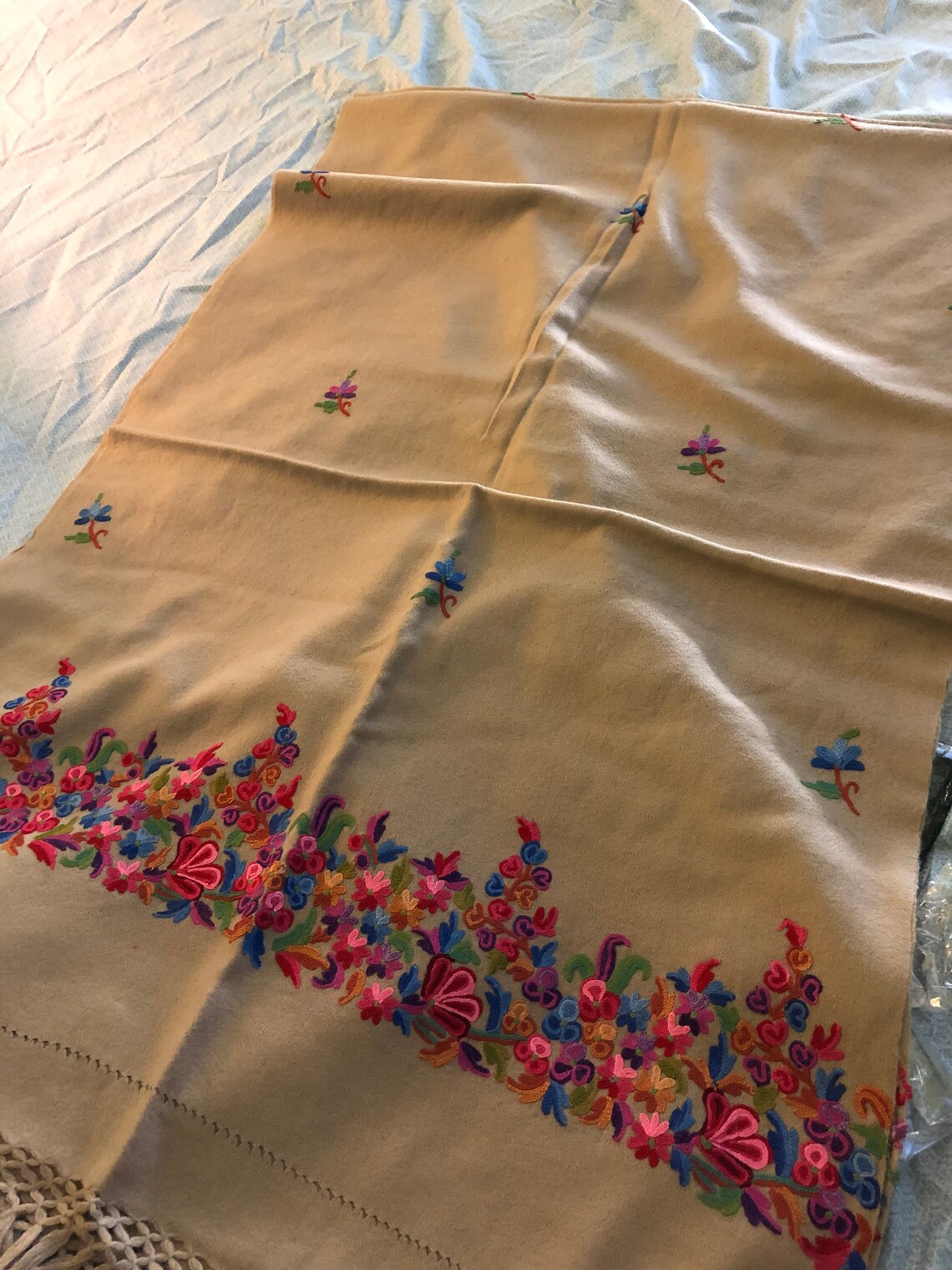 Pure Wool Scarf Embroidered Etsy