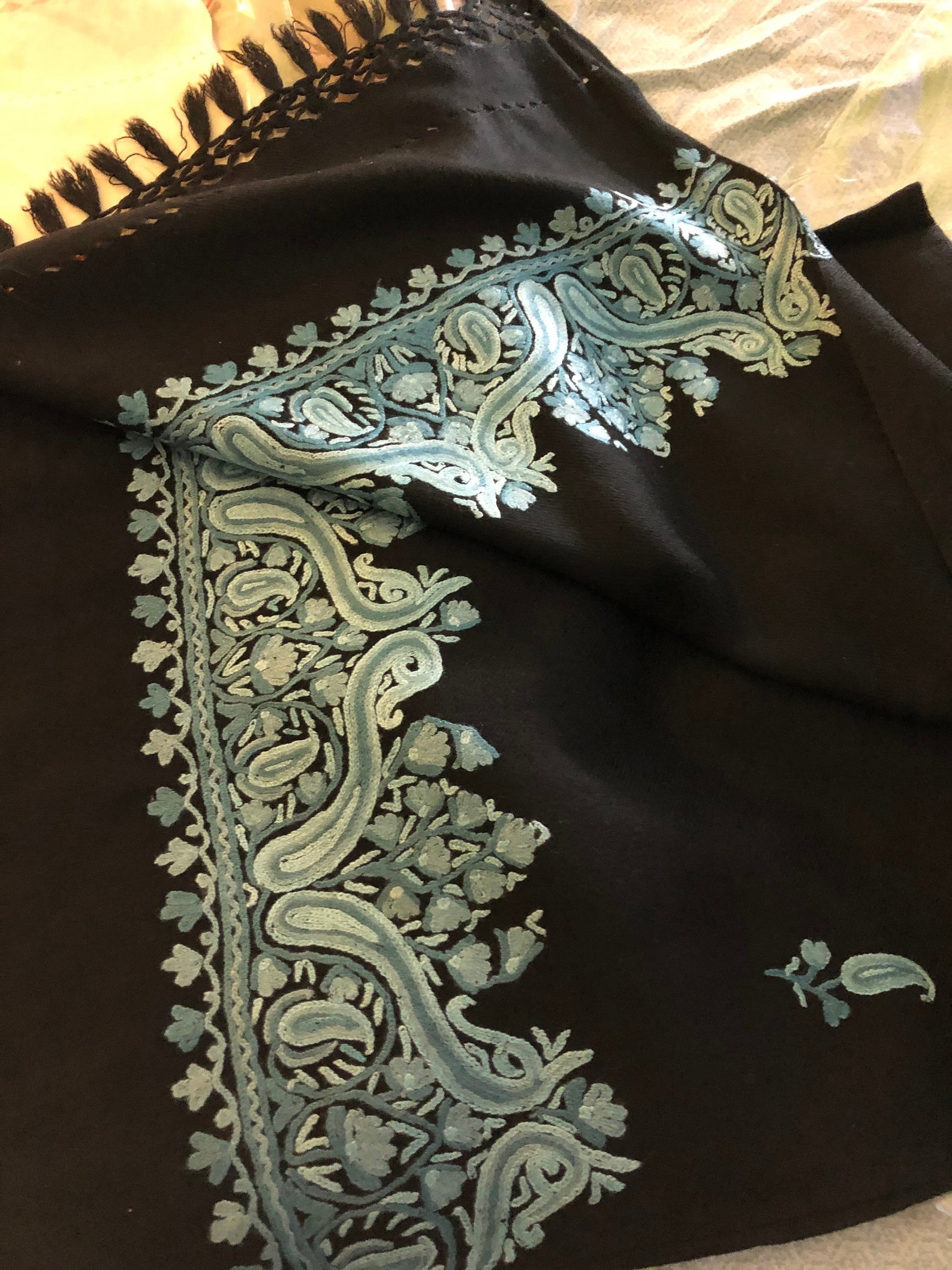 Pure Wool Scarf Embroidered Etsy