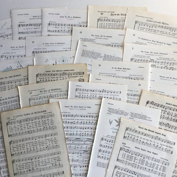 antique Christmas hymnal sheet music for paper crafting, junk journals, smash books, scrapbooking and collage
