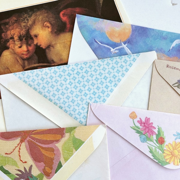 set of 15 vintage lined envelopes, vintage botanical envelopes