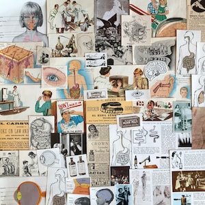 Pacote de itens médicos para jornais de sucata, mídia mista vintage, livros quebrados, jornais de arte, colagens e arte alterada com tema médico científico