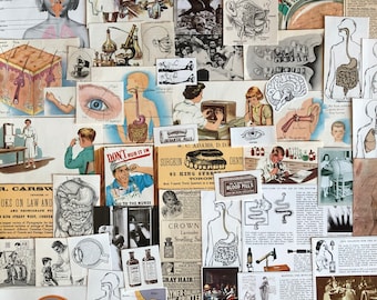 medical ephemera pack for junk journals, vintage mixed media, smash books, art journals, collage and altered art science medical themed