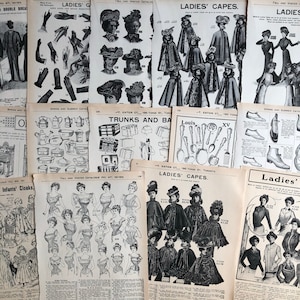 Papiers éphémères de 1901 sur le thème de la mode pour journaux indésirables, livres à succès, journaux d'art, collages et oeuvres d'art modifiées, catalogue Eaton de 1901