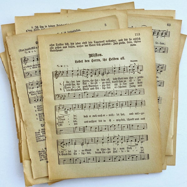 1924 antique gothic German mini hymnal sheet music for paper crafting, junk journals, smash books, scrapbooking and collage