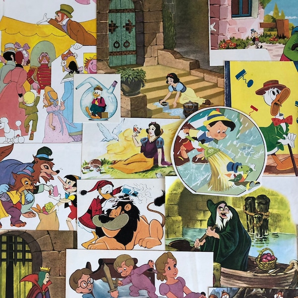 vintage Disney ephemera for junk journals, smash books, art journals, collage and altered art, fairy tale themed ephemera