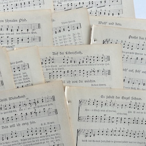 Partitions de cantiques antiques allemandes de 1910 pour créations en papier, journaux indésirables et collage