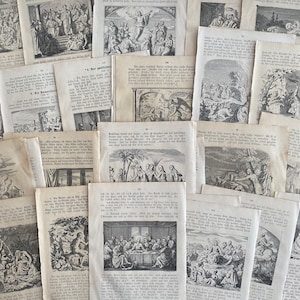 Ilustraciones de historias bíblicas alemanas antiguas, efímeras de historias bíblicas antiguas para collages, diarios basura y para enmarcar.