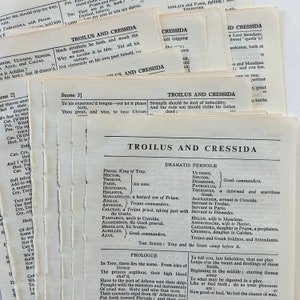 vintage 1951 Troilus and Cressida pages printed in Great Britain, vintage Shakespeare pages