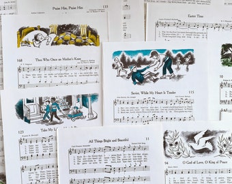 Vintage Children's Hymnal Sheet Music: Illustrated Pages for Crafting