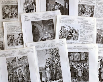 Vintage Illustrated Shakespeare Book Pages: Antique Ephemera Set