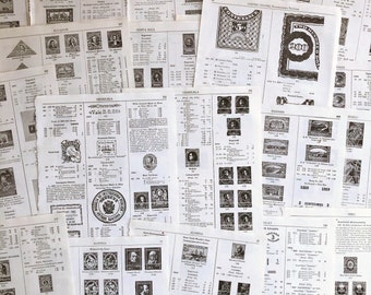 1945 Antique Stamp Catalogue Pages: Vintage Ephemera for Collage