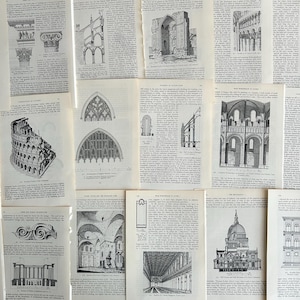 1950 antique Architecture drawings book pages