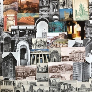 Pack d'éphémères d'architecture pour journaux indésirables, techniques mixtes vintage, livres à succès, revues d'art, collages et oeuvres d'art modifiées - sur le thème de l'architecture