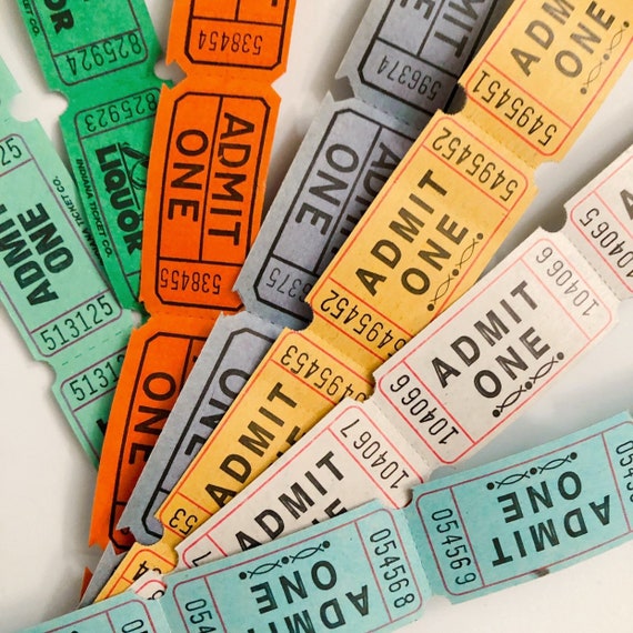 Set of 48 Vintage Admit One Tickets: Scrapbook Ephemera