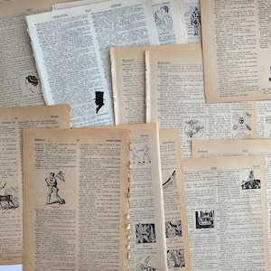 Pages antiques de dictionnaire illustrées, pages antiques pour l'artisanat en papier