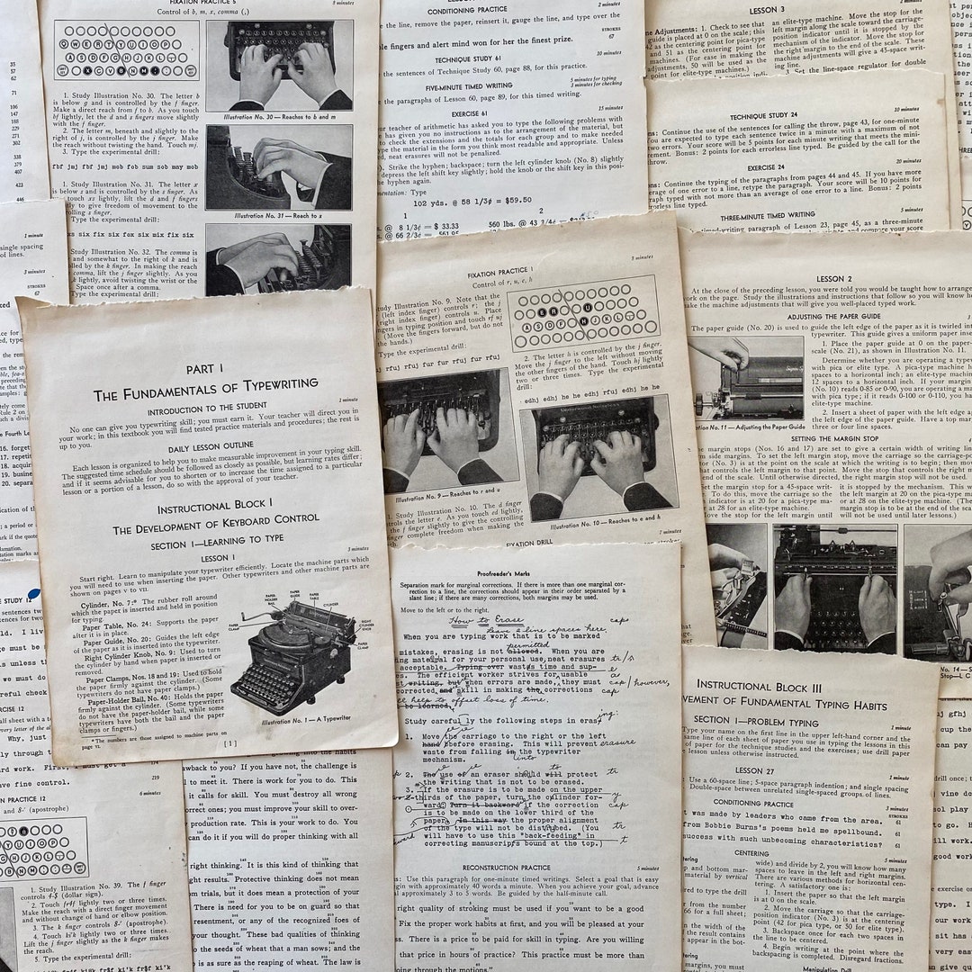 1942 Typewriter Lesson Book Pages, Vintage Typewriter Pages Etsy