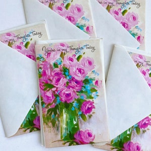 vintage floral notecard set, vintage flower Thing of You cards
