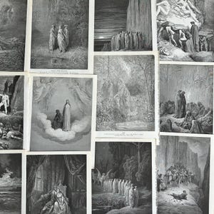 vintage geïllustreerde Dante Alighieri The Divine Comedy-pagina's, geïllustreerde Dante's Inferno-pagina's