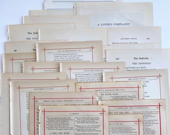 25 Antique Poetry Pages: Mixed Paper Ephemera for Collage