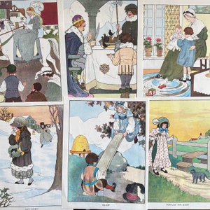 1944 antique Mother Goose fairy tale illustrations book pages