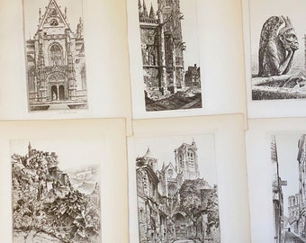 Churches of France 1929 beautiful architecture illustrations for paper crafting, junk journals, smash books, scrapbooking, collage art