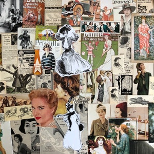 itens efêmeros com tema de moda para diários de sucata, livros quebrados, diários de arte, colagens e arte alterada, itens efêmeros com tema de moda