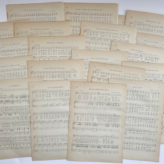1907 Antique Sheet Music: 20 Heart Songs Pages for Collage