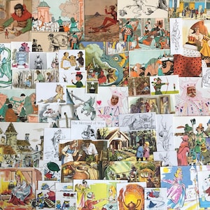 materiale effimero a tema fiaba per diari spazzatura, libri smash, diari d'arte, collage e arte alterata, materiale effimero a tema fiaba