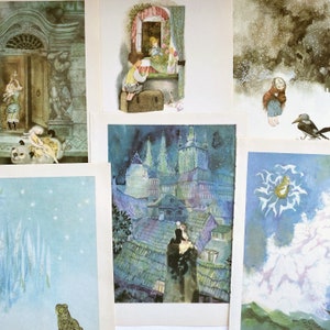 21 pages of vintage 1951 Hans Christian Andersen Fairy Tale illustrations, vintage fairy tale gallery wall art, vintage childrens art