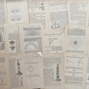 1920 pages antiques de manuels de physique, pages antiques pour la journalisation de rebut de collage, kit éphémère
