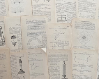 1920 antique physics textbook pages, antique pages for collage junk journaling, ephemera kit