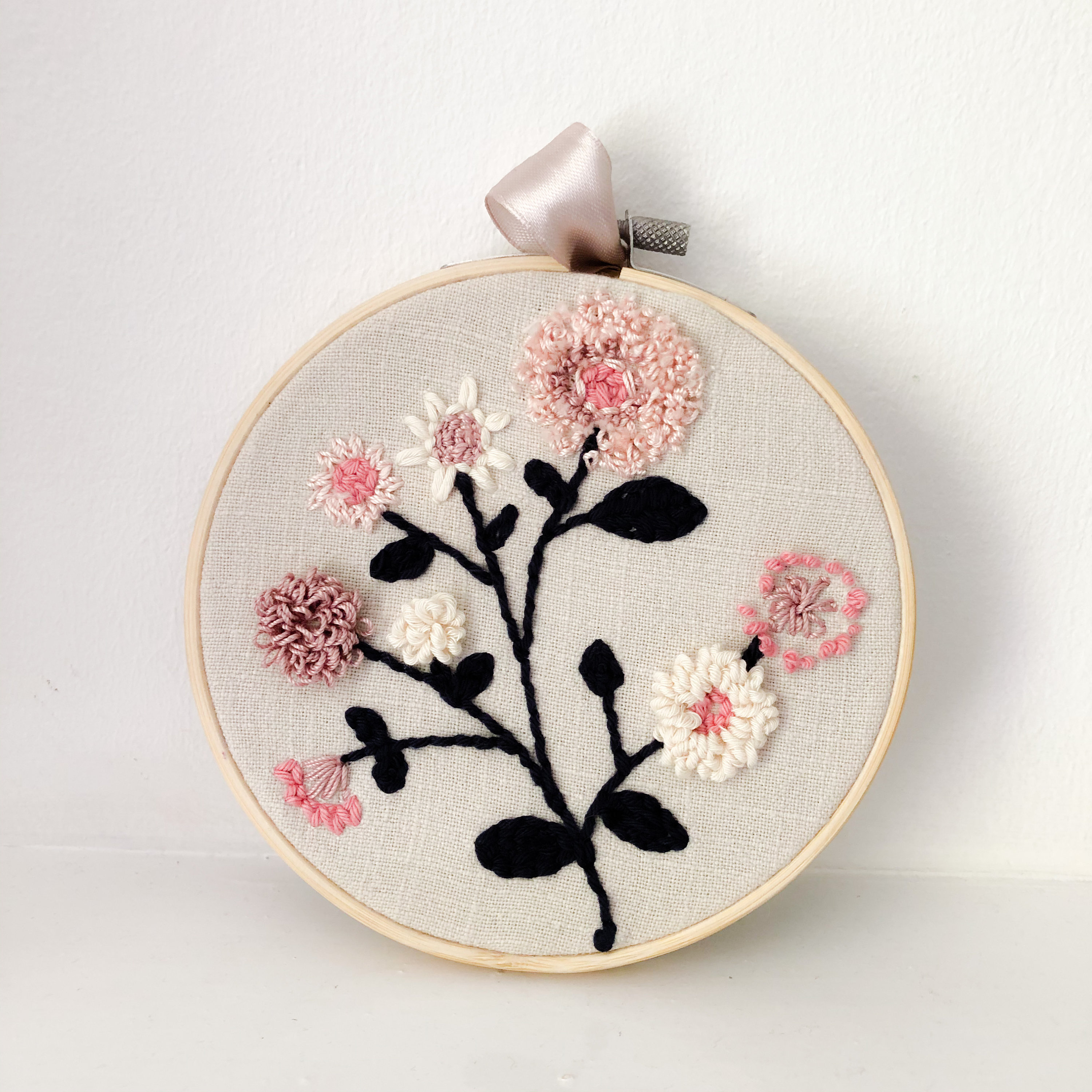 Pretty Pink Flowers Needle Punch Embroidery Etsy UK