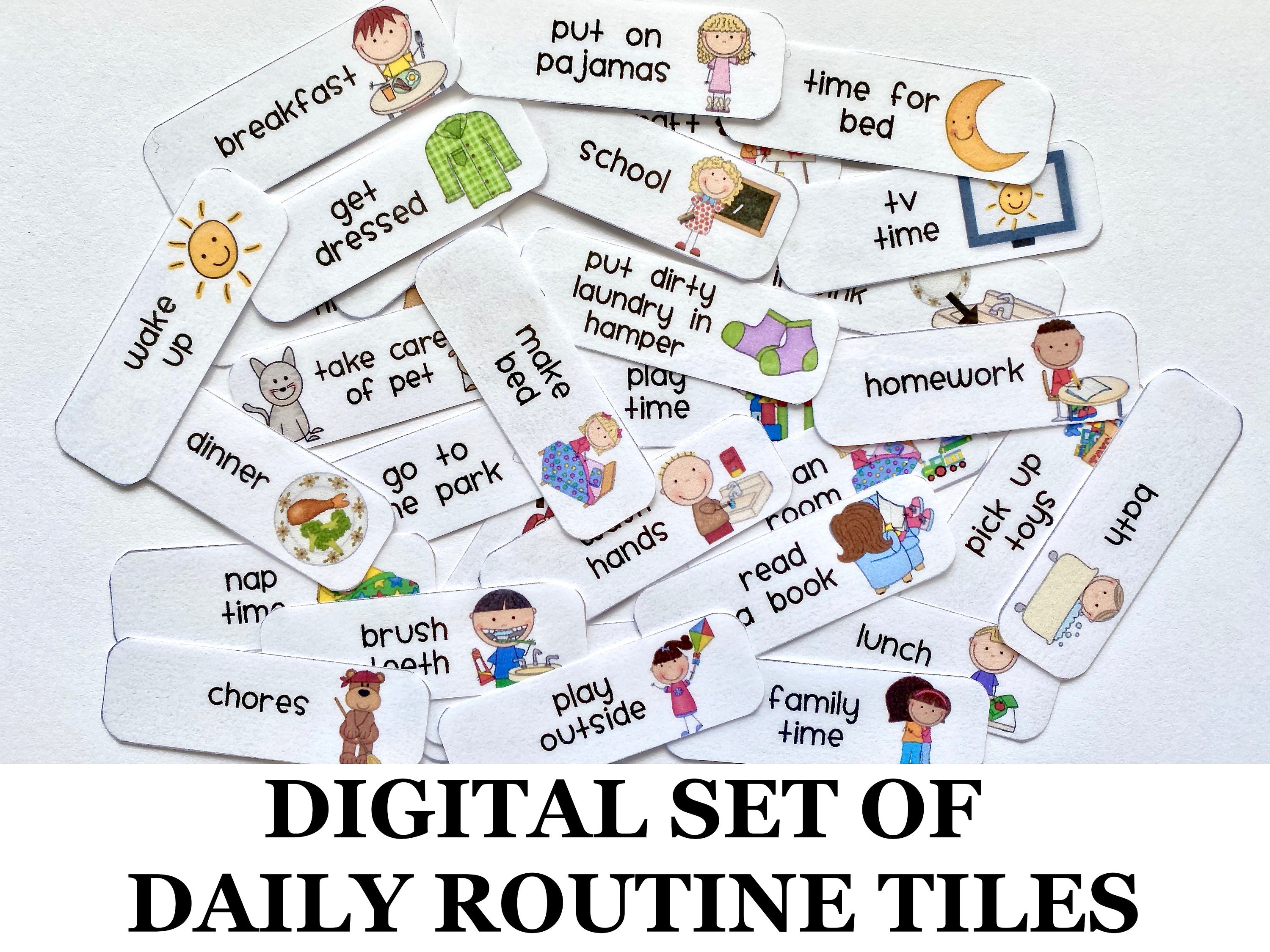 Calendar & Chore Chart Kids Daily Printable Routine Chart and Tiles