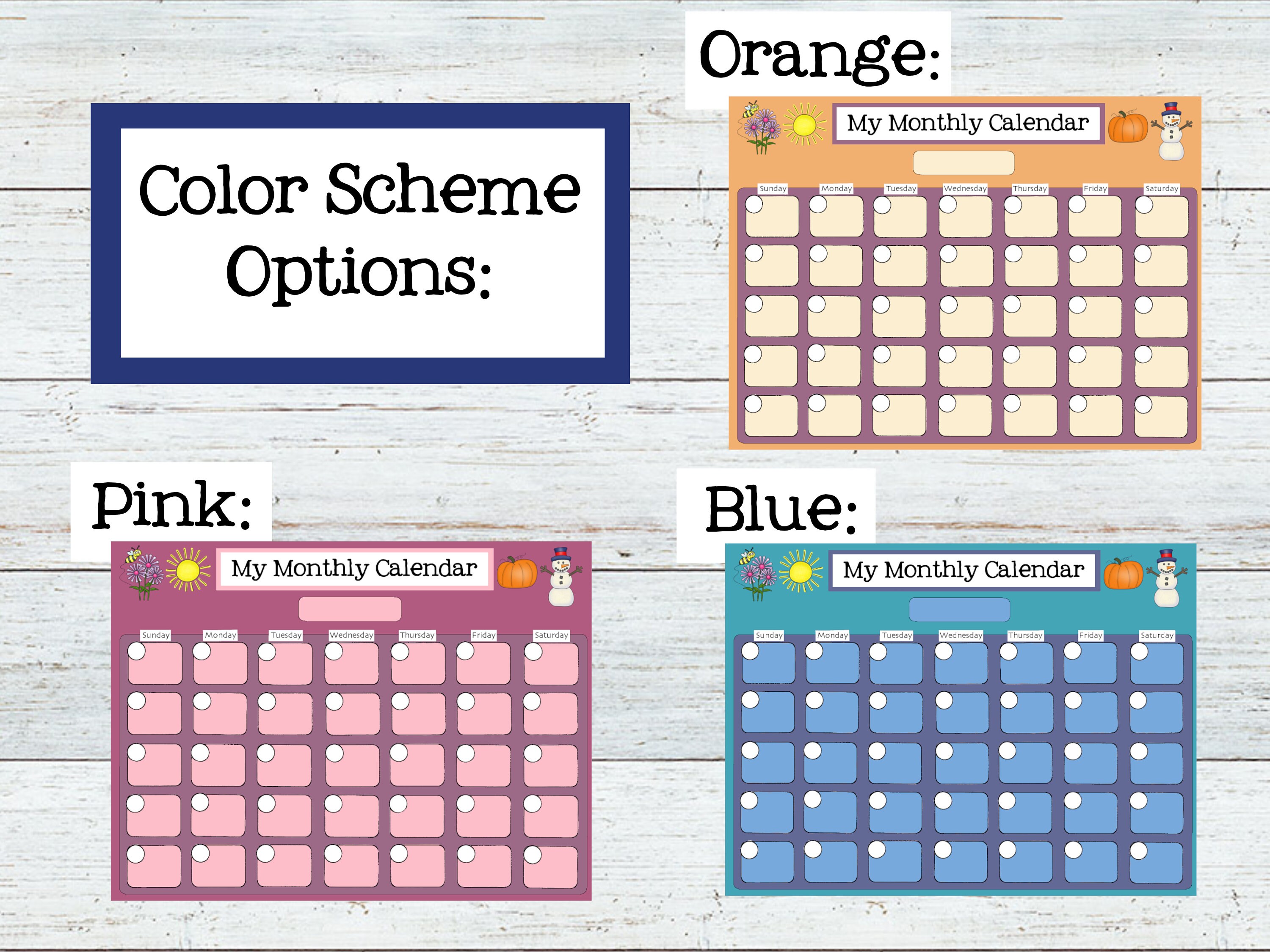 monthly kids calendar schedule activity chart personalized etsy