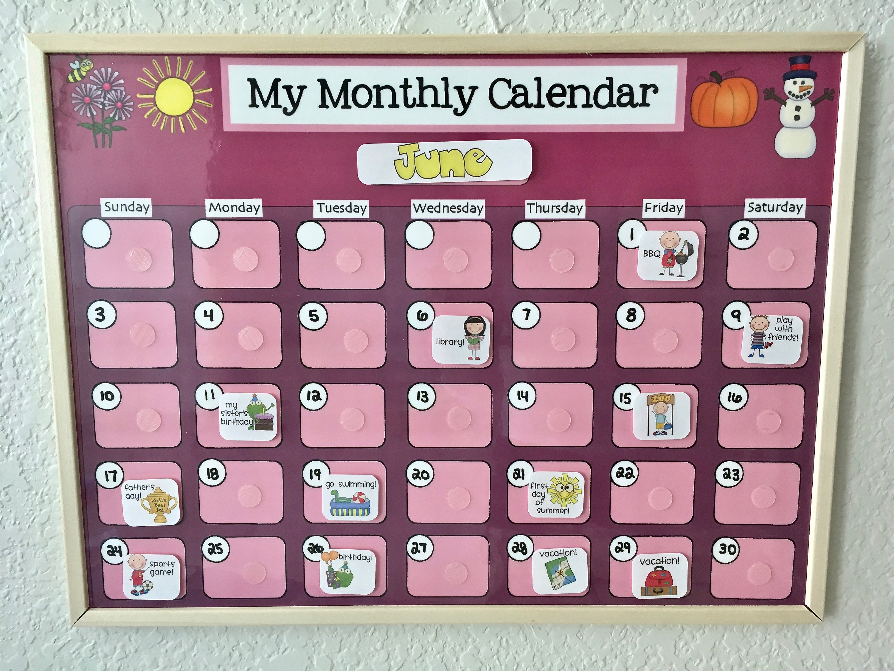 Monthly Kids Calendar Schedule Activity Chart Personalized | Etsy