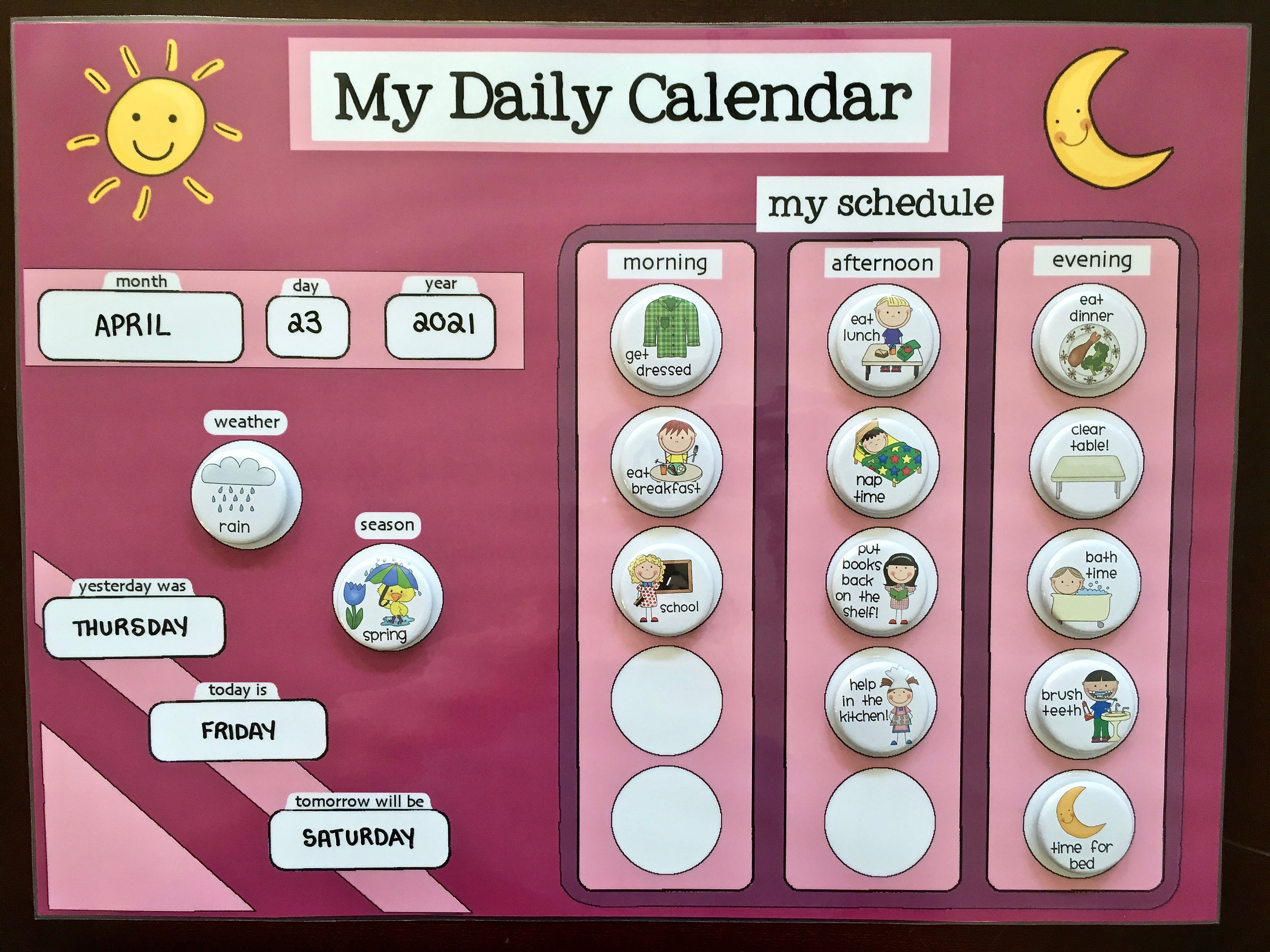 Daily Kids Magnet Calendar Schedule Activity & Chore Chart | Etsy
