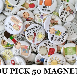 YOU PICK 50 Magnets Set (1.25" or 2.25")-- Chore, Daily Activities, Reward, Routine, Birthday, Calendar, Holiday, Emotion, Weather...