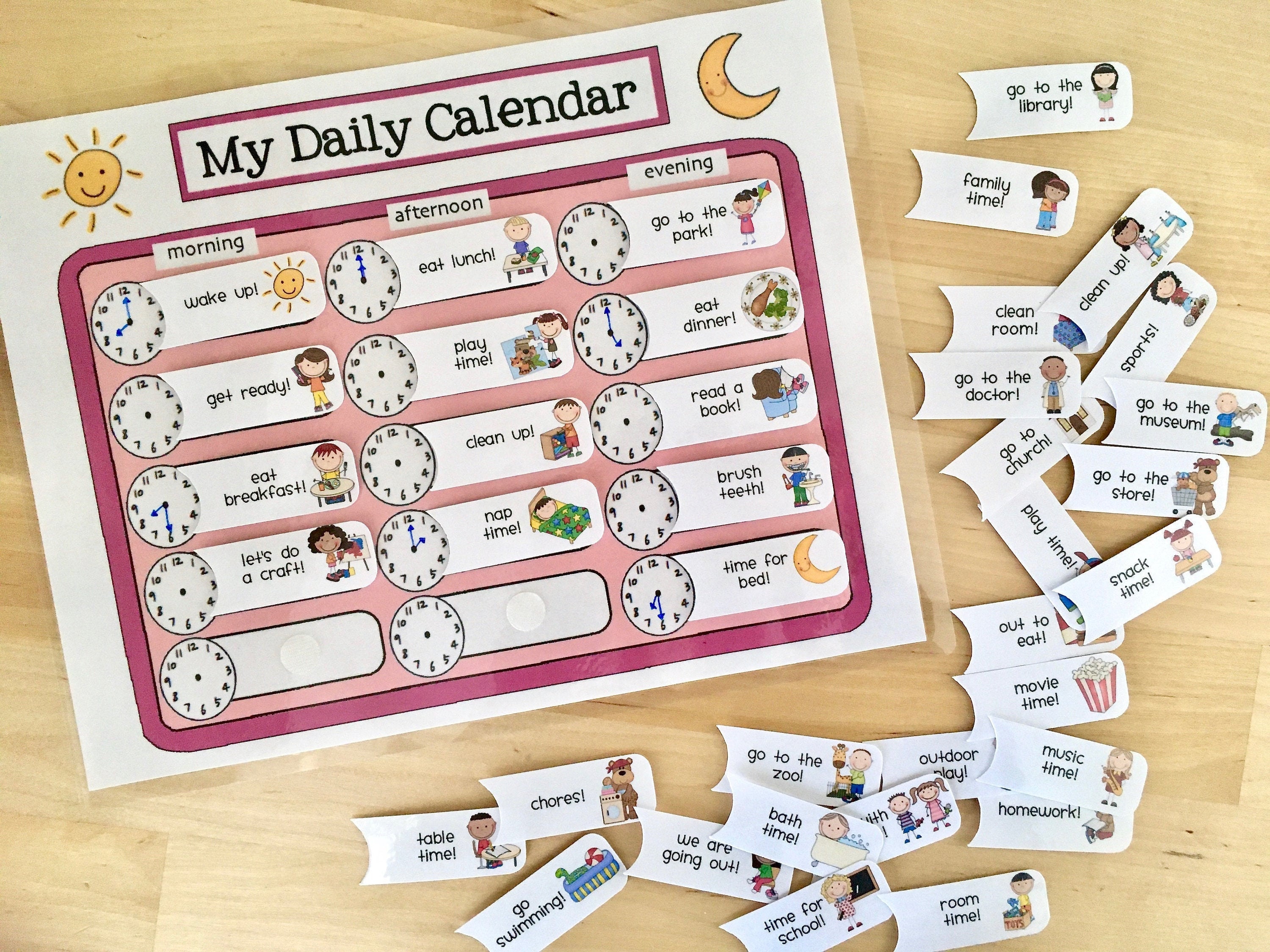 Calendar & Chore Chart Kids Daily Printable Routine Chart and Tiles